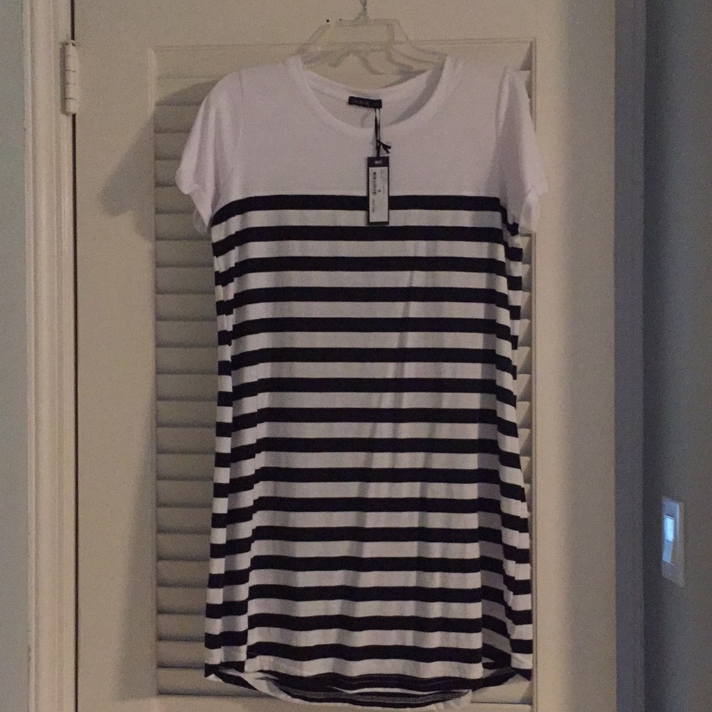 Cotton On T-Shirt Dress - White/Black Stripe